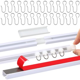 DoubleFill 20 FT/240 IN Self Adhesive Ceiling Curtain Track Curtain Rail Track Room Divider No Drill Curtain Rod Screws or Tools No Damage for Windows Cabinet Closet Bathroom Shower Curtain