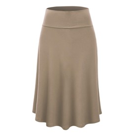 Lock and Love LL WB1105 Womens Lightweight Fold Over Flared Midi Skirt XL Taupe