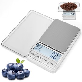 Coffee Scales 0.1 Carat Espresso Scales Silver 1 kg Coffee Scale Mini Kitchen Scales Precise Food Scales with Display for Weighing Jewellery, Gold, Medical Devices, Food
