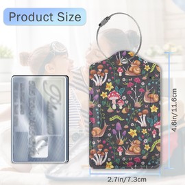 Luggage Tags for Suitcase,Retro Hippie Mushroom Daisy Luggage Tags of Set 2 Leather Identifiers Privacy Cover with Stainless Steel Loop for Women Men Travel Bag Suitcase