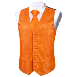 YOHOWA Men's 6-Piece Waistcoat Set with Tie Pocket Square Cufflinks and Pin Paisley Flower V-Neck in Silk Perfect for Formal or Casual Occasions