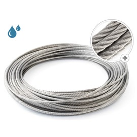 20m Stainless Steel Wire Rope Cable 2mm Cordage Strand: 7x7 AISI 316, V4A - Many Sizes Avaliable