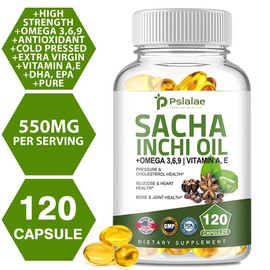 Pslalae Natural premium cold pressed extra virgin Inca Inchi Oil 500MG + OMEGA 3,6,9 Vitamins A, E 120 capsules