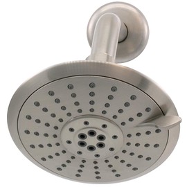 Westbrass CO561-07 5" Round Thin 5-Function Adjustable Spray Shower Head with 8" Wall Mount Shower Arm, Satin Nickel