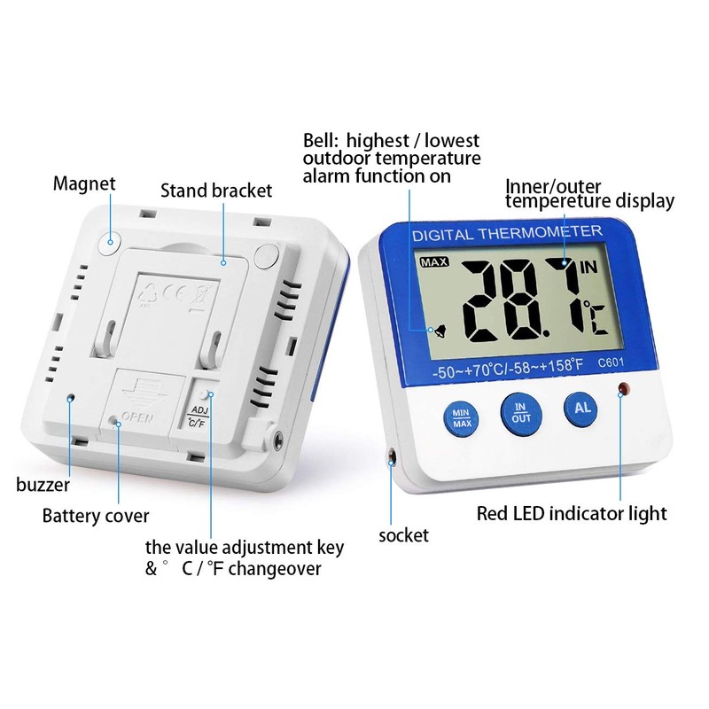 Fridge Freezer Thermometer Max/Min Memory GXSTWU High & Low Temperature