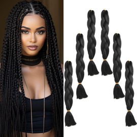 Flosius 24 Inch Jumbo Braids Extensions Braiding Synthetic Hair 6 Pieces Synthetic Braids Afro Hair for Box Crochet Braids Hair Extension (61 cm, 1#)