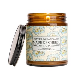 Moonlight Makers Scented Candles “Sweet Dreams Are Made Of Brie, Who Am I To Dis A Brie?”, Candles with Sayings, Sandalwood Soy Candle, 40+ Hour Burn Time, 9oz Amber Glass Jar