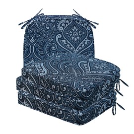 Round Corner Seat Cushions, 17" x 16" x 2", Set of 4, Indoor Outdoor Water Repellent Universal Chair Pads with Ties for Patio Furniture, Garden Deck Dining Chairs, Damask Blue Flower