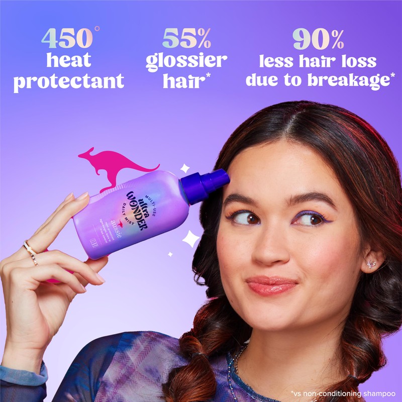 Aussie Ultra Wonder Daily Mist Lightweight Multi-Use Detangler, silicone-free, for
