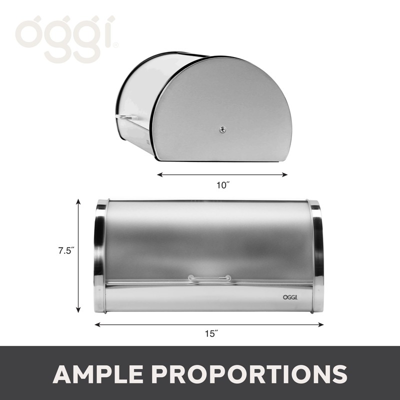 Oggi Stainless Steel Roll Top Bread Box for Kitchen Countertop