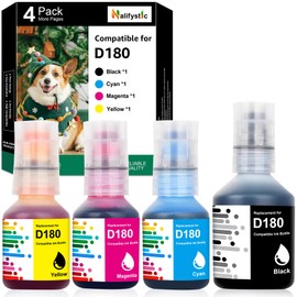Nalifystic D180 Ink Refill Bottles BK/C/M/Y Compatible Replacements for Brother BTD180 BTD180BK BTD180CLVAL Ink Refill Bottle for DCP-T580DW DCP-T583DW DCP-T780DW Printers, 4-Pack