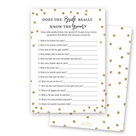 24 cnt How Well Does Bride Know Groom Bridal Shower Game (Faux Gold on White)