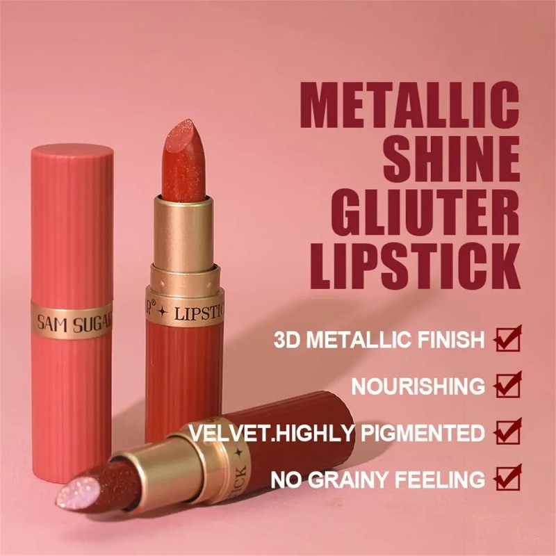 Conjunto De 6 Unidades De Batom Glitter, Impermeável De Long