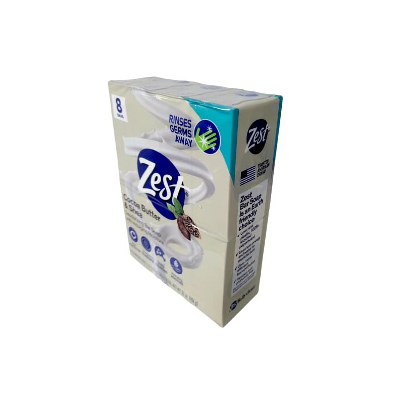 Zest 8-Bar Bath Size Soap, Creamy Cocoa Butter & Shea,