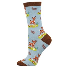 PLB Socksmith Women's Crew Socks Oh Deer You're Cute, Blue Heather, One Size Fits Most, 1 Pair, 5-10.5