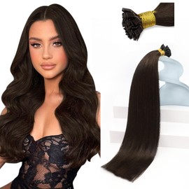 Sunny Hair Flat Tip Hair Extensions Darkest Brown Keratin Bond Flat Tip Hair Extensions Pre Bonded Tips Remy Human Hair Extensions Hot Fusion Flat Tip Extensions Brown Brazilian Hair 50g 16inch