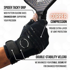 Copper Tech Pro Pickleball Gloves for Men & Women - Max Joint Support with Copper Compression Feature - 100% AA Synthetic Leather - Pickleball Glove, Tennis, Badminton, Racquetball Glove Women & Men
