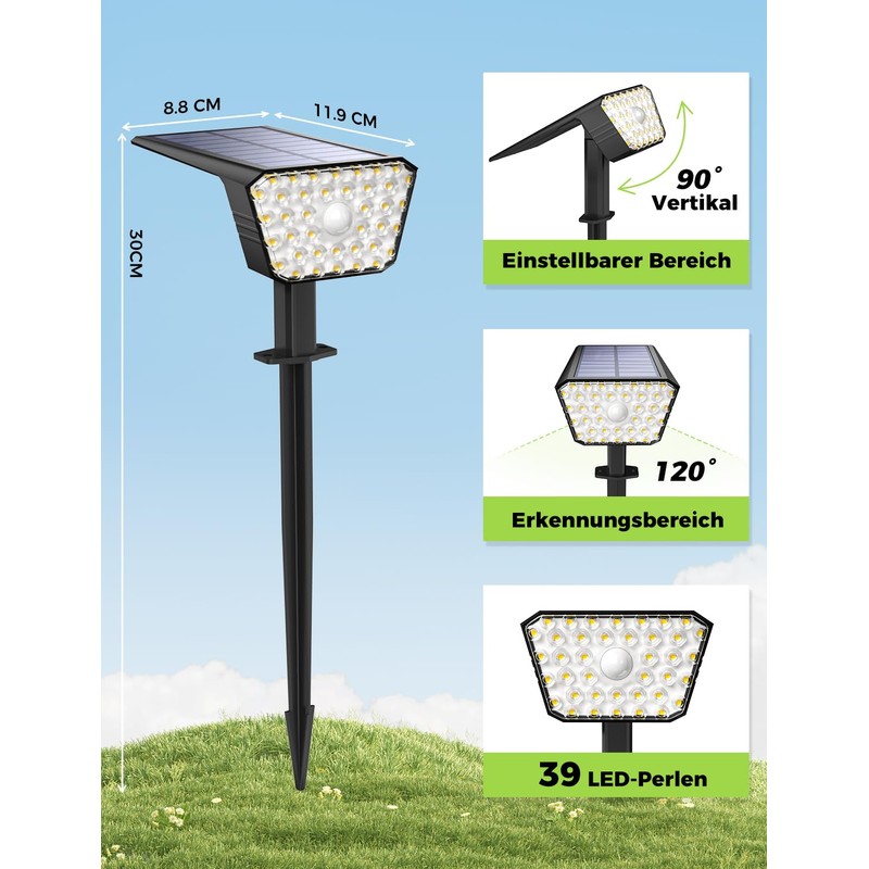 GOLUMUP Solar Spotlight for Outdoor Garden with Motion Sensor, Pack