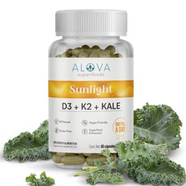 Vitamina D3 K2 + Kale | D3 400 UI + Vitamina K2 | Calcio y Vitamina D3 | 60 Cápsulas Veganas