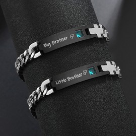 seensea Big Brother Little Brother Bracelets Set of 2 Stainless Steel Link Bracelets for Men Friends Gifts for Boyfriend Brothers Son