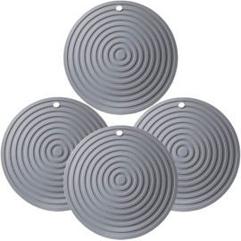 Smithcraft Silicone Trivets for Hot Dishes, Pots and Pans, Dia 9.45" Heat Resistant Mat Counter, Hot Pads for Kitchen Countertops, Round Microwave Mat, Versatile Trivet Mat for Table Set 4 Light Gray