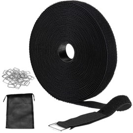 Magic Binding Band, Velcro Tape, 3.9 x 1.2 inches (10 x 3 cm), 30 Pieces Metal Buckles + Mesh Storage Bag, Freely Cut, Can Be Used Repeatedly, Wire Organization, Luggage Fastening Belt, Earthquake