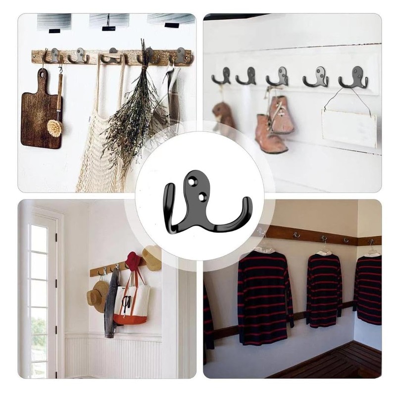 BIPEE 20Pack Coat Hooks, Heavy Duty Double Prong Coat Hooks