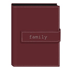 Pioneer Photo Albums 36-Pocket 5 by 7-Inch Embroidered "Family" Strap Sewn Leatherette Cover Photo Album, Mini, Burgundy