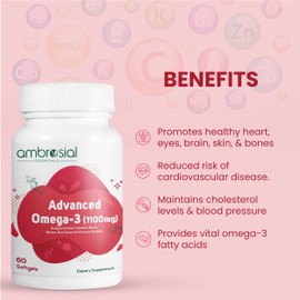 Ambrosial Advanced Omega 3 1100mg | 360mg EPA & 240mg DHA | High Strength | Maintain Heart & Immunity Health | 60 Softgels