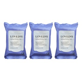 Loved01 Soothing Cleansing Wipes, Cleansing Makeup Remover Wipes for Sensitive Skin with Serum-Like Finish, Lavender Scent, 3-Pack (24 Wipes each)