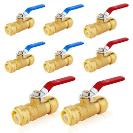 (Pack of 8) Seelink 1 Inch Push-Fit Ball Valve with Disconnect Clip Tools, Brass Shut Off Valve for Pex CPVC and Copper Pipe Connection, Red&Blue