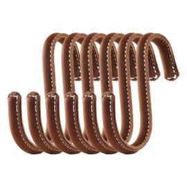 Brute Strength - S-Hooks Wrapped with Full Grain Leather - 6 Pieces - Cognac - 10 cm Stainless Steel Metal Hanger Hanging Hook for Kitchen, Workshop, Bathroom