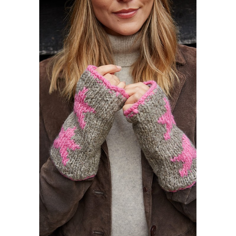 Pachamama Women Wool Hand Wrist Warmers Fleece Lined Handknitted Star