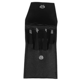 Pinzas de Cejas de Acero Inoxidable Negras, Juego de 4 Piezas Estuche de Piel para Depilación Facial y Precisión en Cuidado Personal, Accesorios de Belleza para Mujer