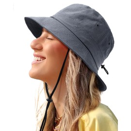 Waterproof Bucket Hat for Women Men Rain Hat UPF 50+ Wide Brim Boonie Sun Hat Foldable Summer Floppy Beach Fishing Safari Hat Grey