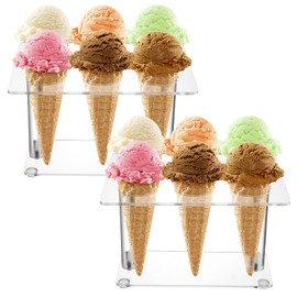 Youeon 2 Pack Acrylic Ice Cream Cone Holder with 6 Holes, Clear Waffle Cone Holder Stand, Sushi Hand Roll Stand for Wedding, Birthday, Christmas, Thanksgiving, Party or Buffet