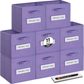 artsdi Fabric storage cubes (8 Pack) 11 Inch Cube Storage Bin, cube organizer bins with 8 Labels Window Cards & a Pen, Foldable cube organizer bins and Storage Box, Purple