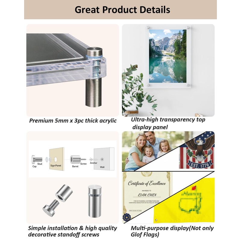 Double-Sided Clear Acrylic Golf Flag Frame, 15x19 Floating Shadow Box