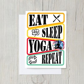 PICTURE THIS PRINTS Eat Sleep Yoga Repeat Yoga Lover Greeting Card, Funny Mindfulness Greeting, Instructor Thank You Card, Athletic Wellness Motivation, Comes with Envelope (5x7”)