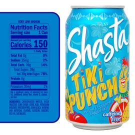 Shasta Tiki Punch | 12-Pack of 12oz Cans | Tropical Fruit Punch Flavor | Sweet & Bold | Caffeine-Free
