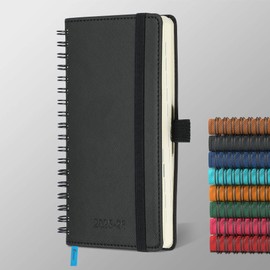 IN-LUXPRO 2025-2026 Academic Diary A6 Week to View (16.6x9.7 cm) Spiral 18 Months (Jul'25 - Dec'26) Weekly & Monthly Planner with Month Tabs & Pocket,Expenses/Note Pages,PU Leather(Black)