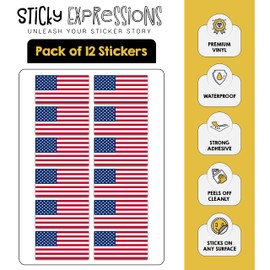 Sticky Expressions | American Flag Hard Hat Stickers (12 Pcs) Size 2" by 1"- Strong Adhesive, Waterproof - Perfect American Flag Stickers for Helmets, Laptops etc