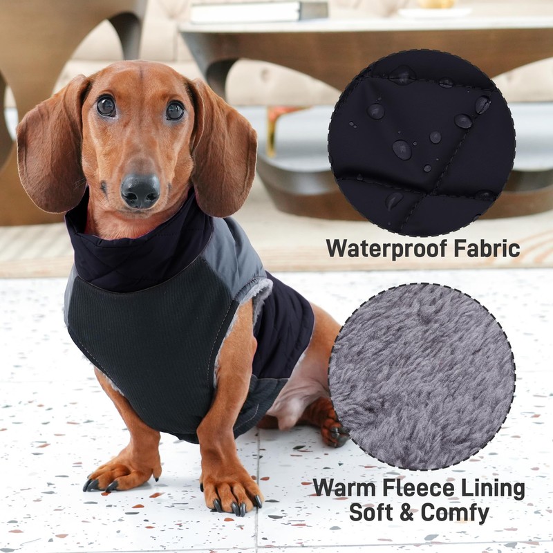 JoyDaog Warm Fleece Dog Coats for Small Dogs,D-Rings Waterproof Puppy