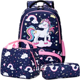 Meisohua Unicorn Backpack Set, Water Resistant 3 in 1 Kids Backpack with Lunch Bag & Pencil Case for Girls School