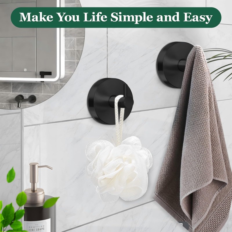 4 Pack Suction Cup Hooks for Shower, No-Drill Towel Hooks