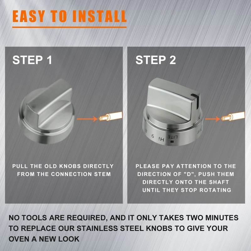 DPHealth 5PCS Stainless Steel Control Knob Compatible with GE Gas