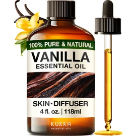 Kukka Vanilla Essential Oil for Diffuser & Skin - 4 Fl Oz - 100% Natural Vanilla Oleoresin Essential Oil - Long Lasting Perfume - Soap Making Scent & DIY