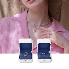 Papten Elegant White Octagonal Double Ring Gift Box with PU Leather and Microfiber for Wedding,Engagement,Propose,Exhibitions