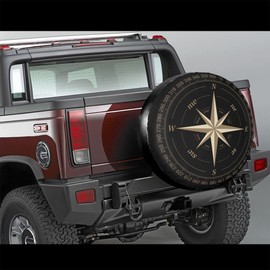 Spare Wheel Tyre Cover, Compass Pattern Print, Universal Waterproof Wheel Protector Covers, Suitable for SUV, Motorhome, Trailer, Car Wheel Accessories (15-15.7 inch)