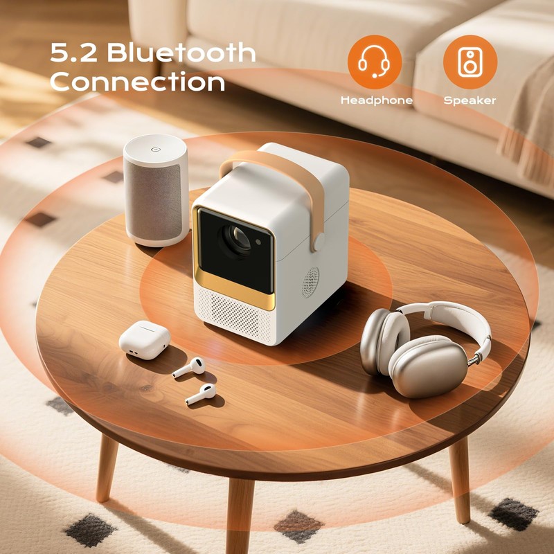 BESGEER Mini Projector WiFi for Tufting, 5.2 Built-in Bluetooth Portable